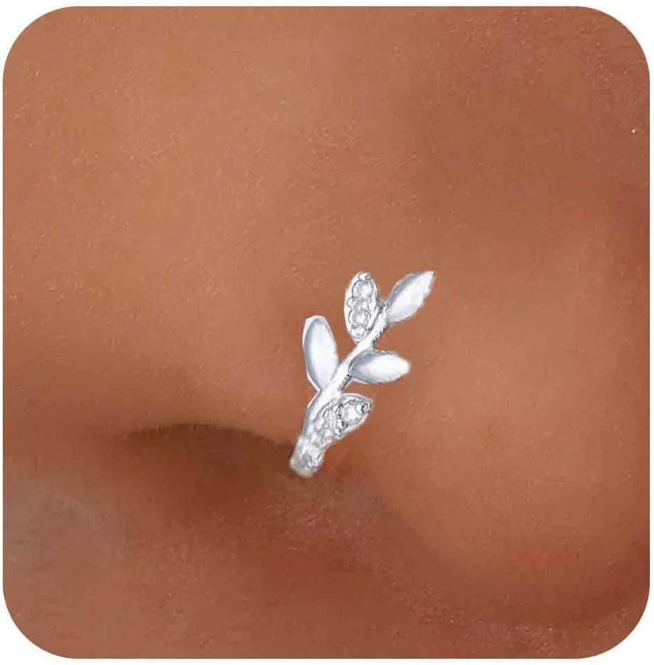 Vintage Crystal Leaf Nose Ring Hoop Gold Rhinestone Leaf Nose Ring Stud Tiny Leaf Nose Screw Stud Ring Boho Cz No Piercing Nose Hoop Clip on Nose Ring Jewelry for Women