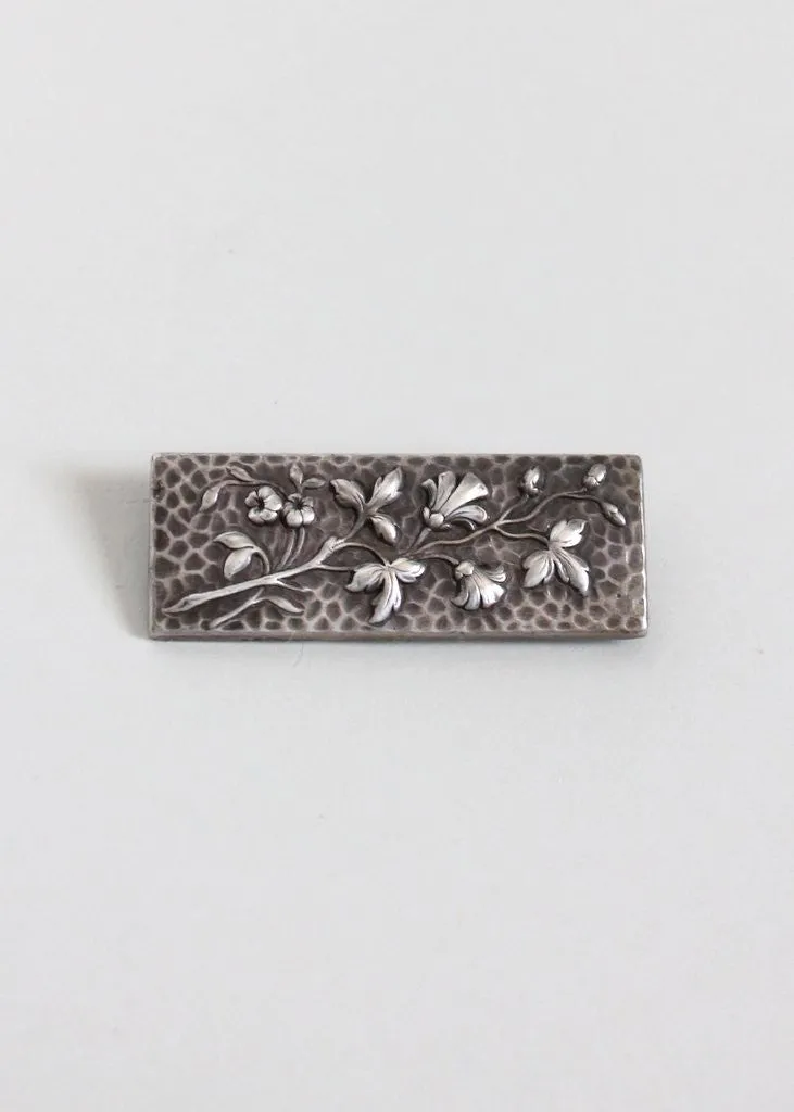 Vintage Late 1800s Floral Silver Brooch