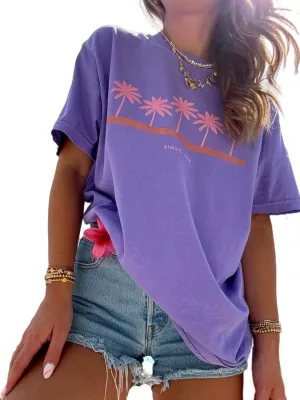 Vintage Oversized Flower Graphic Tees Cute Surfboard Palm Baggy T-Shirts Summer Preppy Beach Tops Teen Girls Clothes