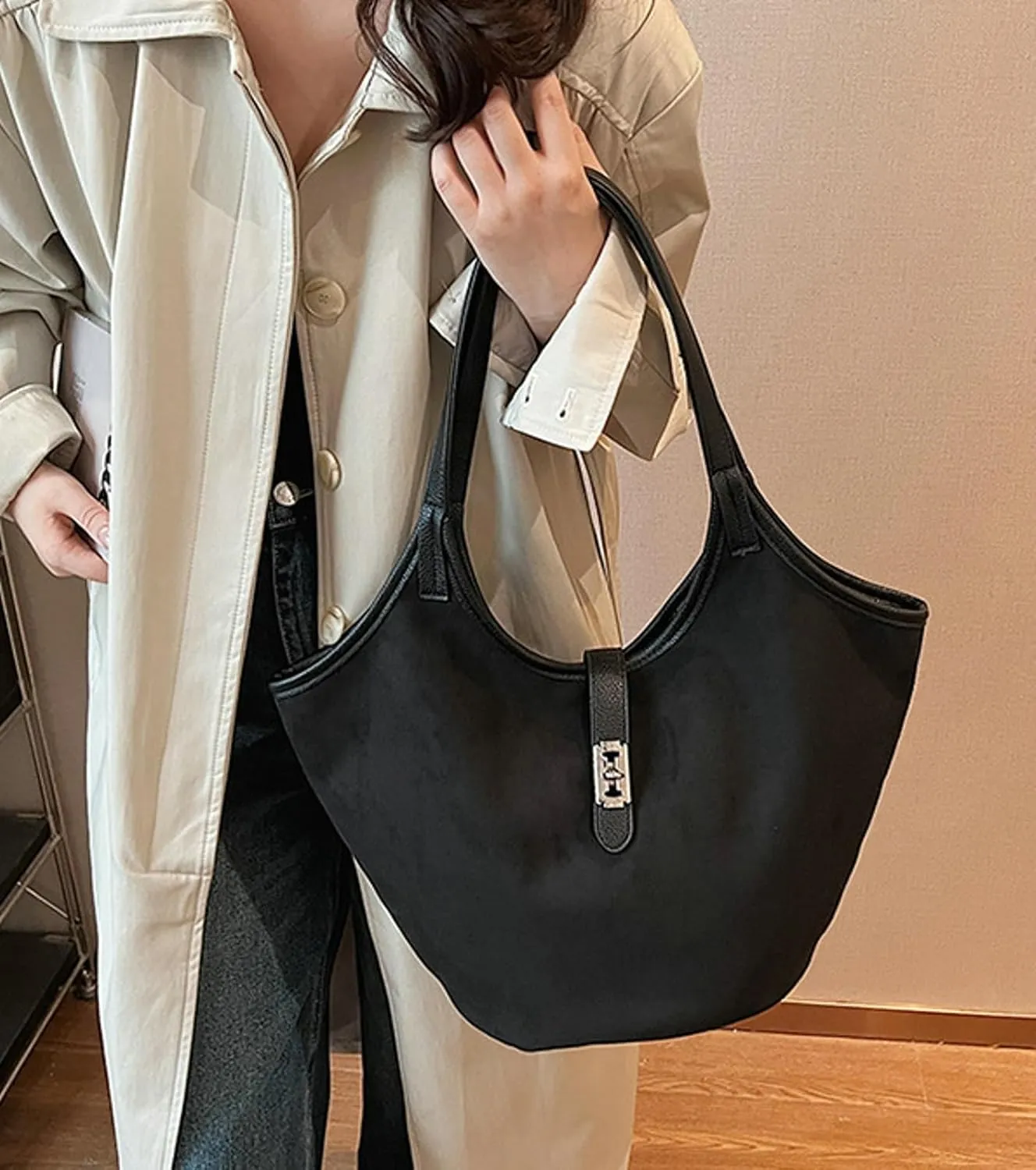 Vintage Suede Crescent Bag Hobo Bag for Women Trendy Suede Slouchy Bag Large Capacity Tote Bag Fall Winter Satchel Purse 2024