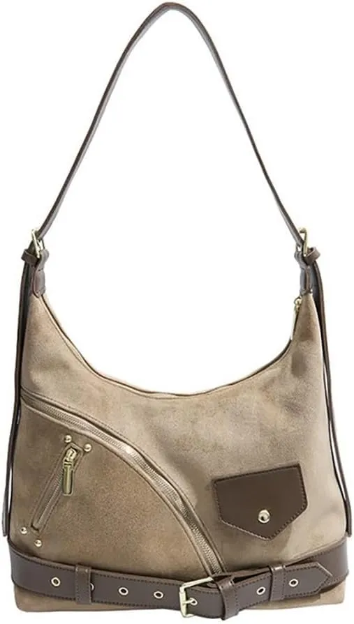 Vintage Suede Hobo Tote Purse, Large Capacity Gothic Fall Slouchy Underarm Shoulder Bag, Retro Casual Satchel Crossbody Bag