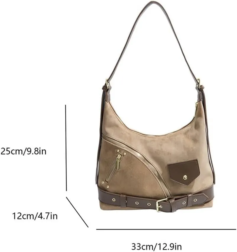 Vintage Suede Hobo Tote Purse, Large Capacity Gothic Fall Slouchy Underarm Shoulder Bag, Retro Casual Satchel Crossbody Bag