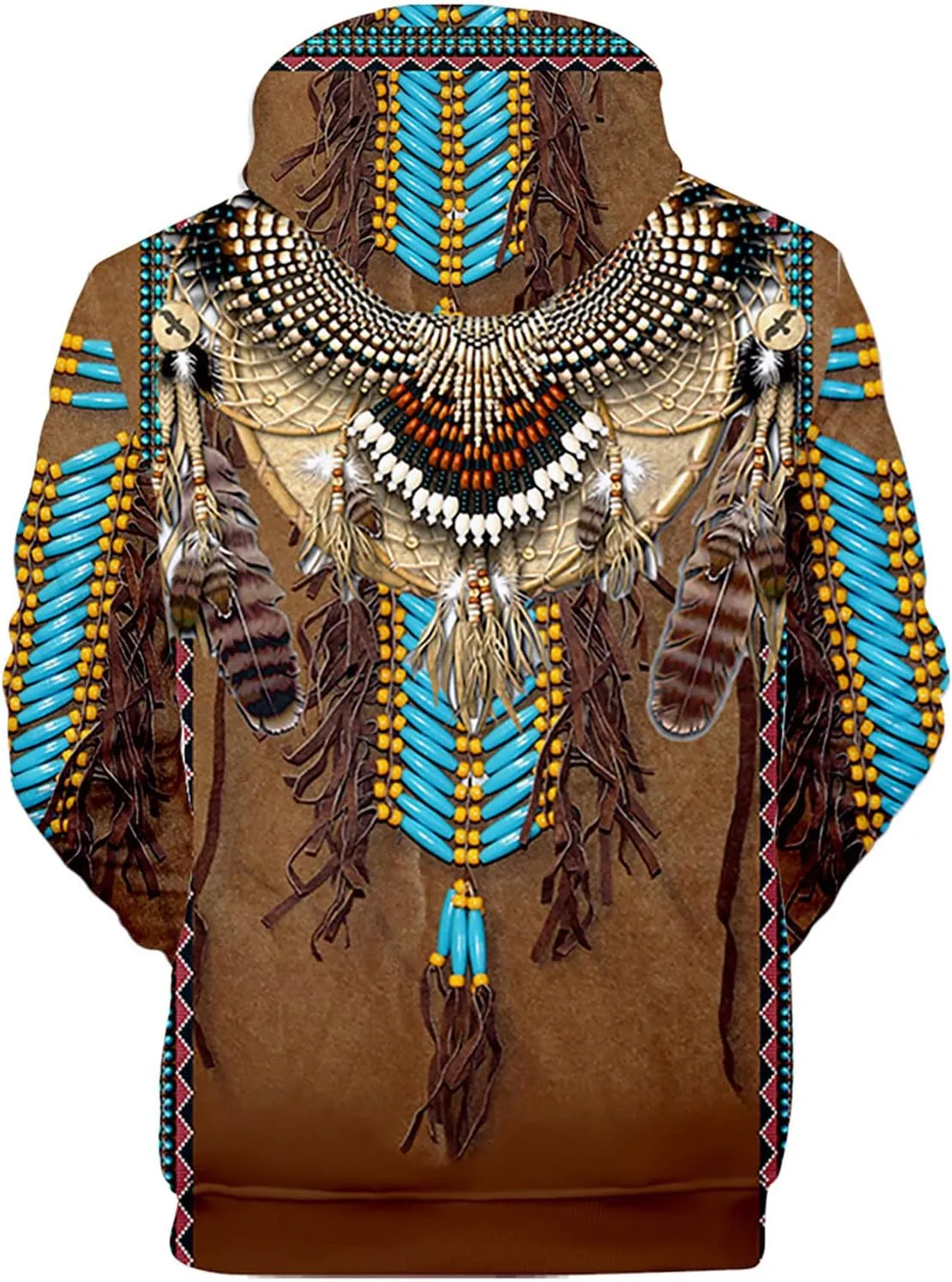 WENKOMG1 Mens Ethnic Printed Hoodies Long Sleeve Native Style Graphic Pullover Winter Fall American Indian Sweatshirt