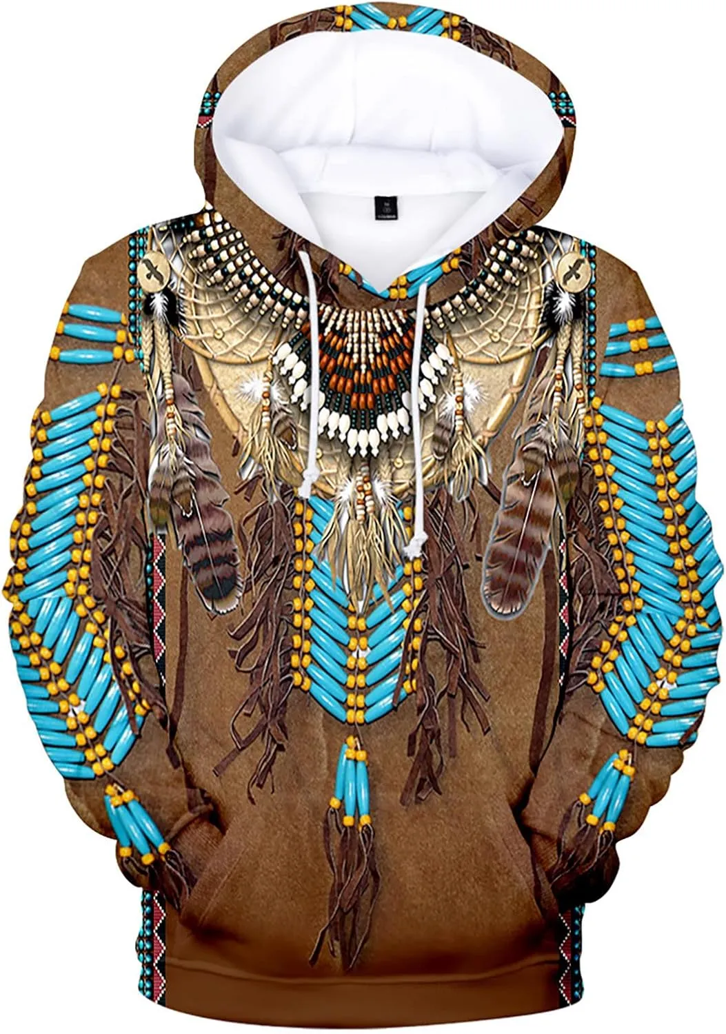 WENKOMG1 Mens Ethnic Printed Hoodies Long Sleeve Native Style Graphic Pullover Winter Fall American Indian Sweatshirt