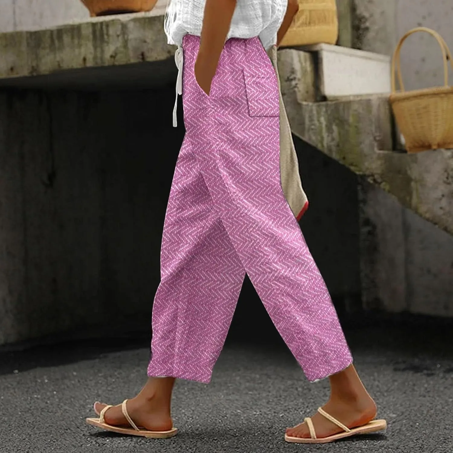 White Capris for Women Casual Drawstring Pants Women Capri Pants for Linen Pants for Women 2024 Capri Pants for