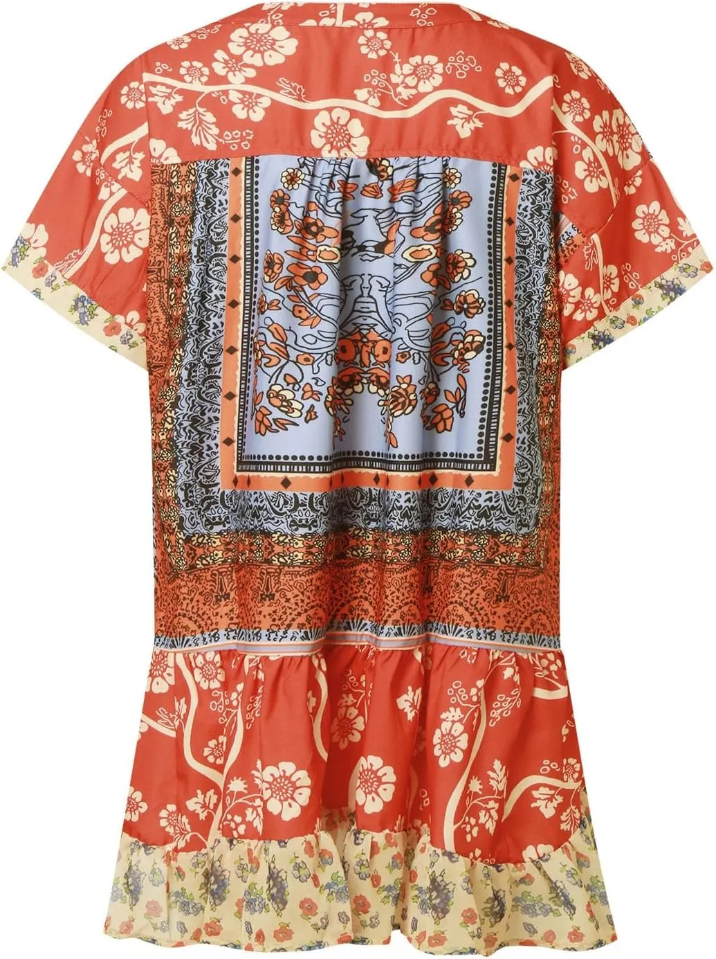 Women Boho Summer Dresses Y2K Babydoll Flowy Dress Ruffle Mini Dress Deep V-Neck Casual Floral Sundress 2025 Clothes