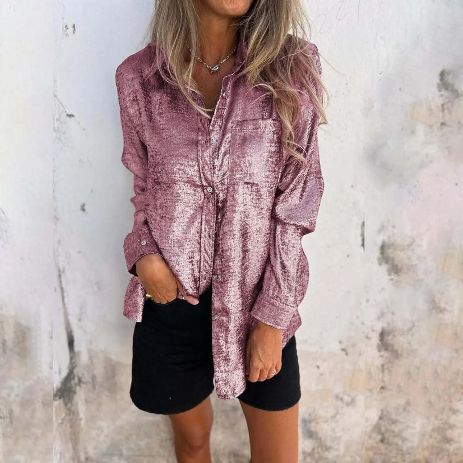 Women Button Down Linen Shirts Solid Color Linen Tops for Women Long Sleeve Loose Fit Vacation Beach Blouse