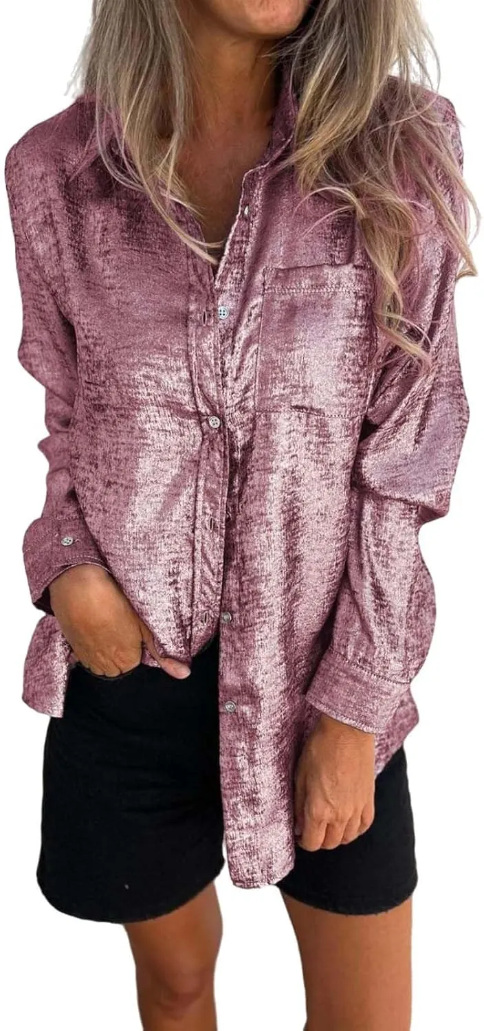 Women Button Down Linen Shirts Solid Color Linen Tops for Women Long Sleeve Loose Fit Vacation Beach Blouse