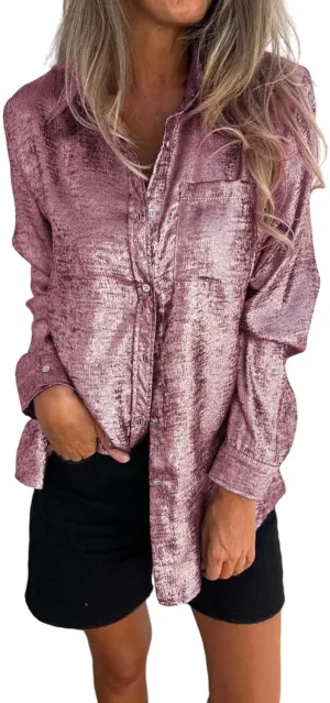 Women Button Down Linen Shirts Solid Color Linen Tops for Women Long Sleeve Loose Fit Vacation Beach Blouse