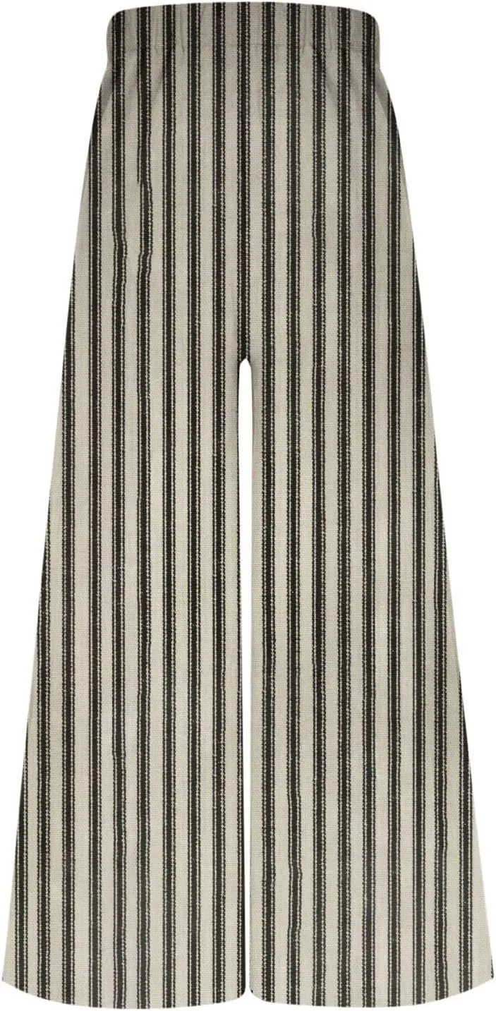 Women Casual High Waist Wide Leg Pants Summer Plus Size Stripe Print Long Palazzo Pants Lounge Beach Trousers 2024