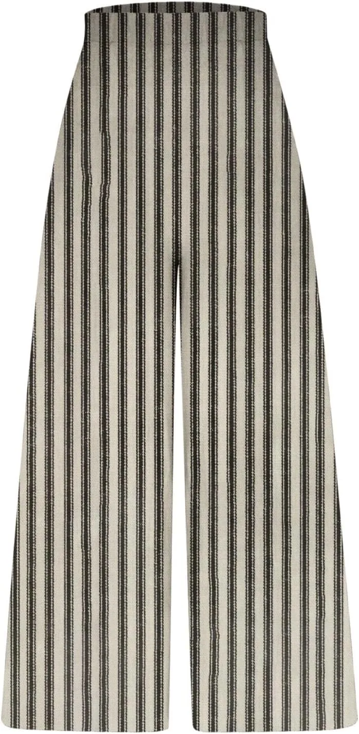 Women Casual High Waist Wide Leg Pants Summer Plus Size Stripe Print Long Palazzo Pants Lounge Beach Trousers 2024