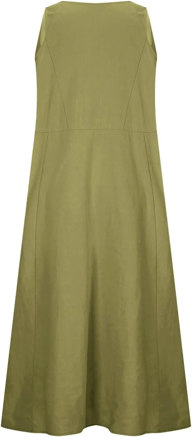 Women Cotton Linen Summer Dresses 2024 Trendy Maxi Dress Flowy Sleeveless Long Sundresses Boho Casual Vacation Clothes