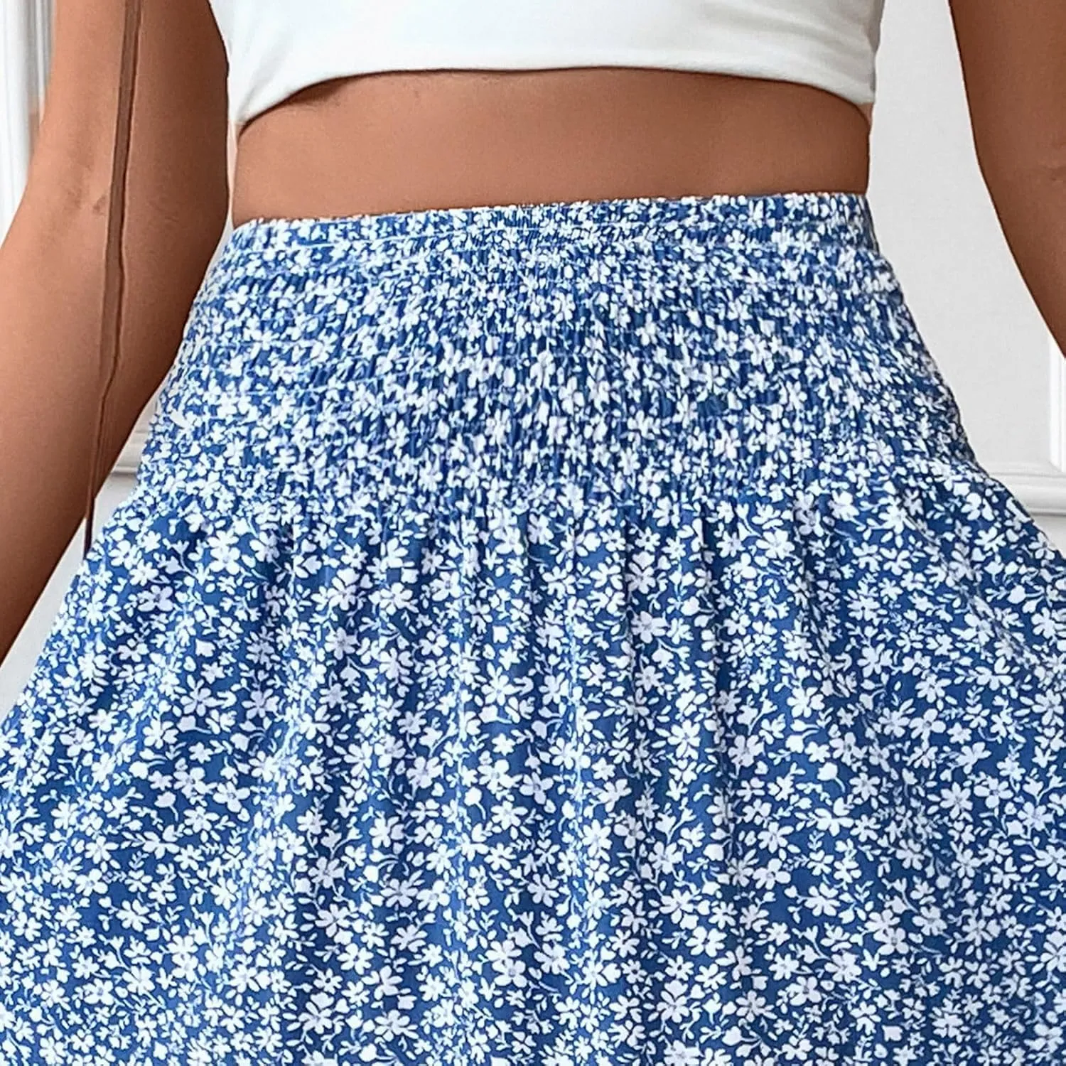 Women Floral Maxi Skirt Smocked High Waist Cotton Flowy Long Skirts Summer Boho Beach Hawaiian Vacation A Line Skirt