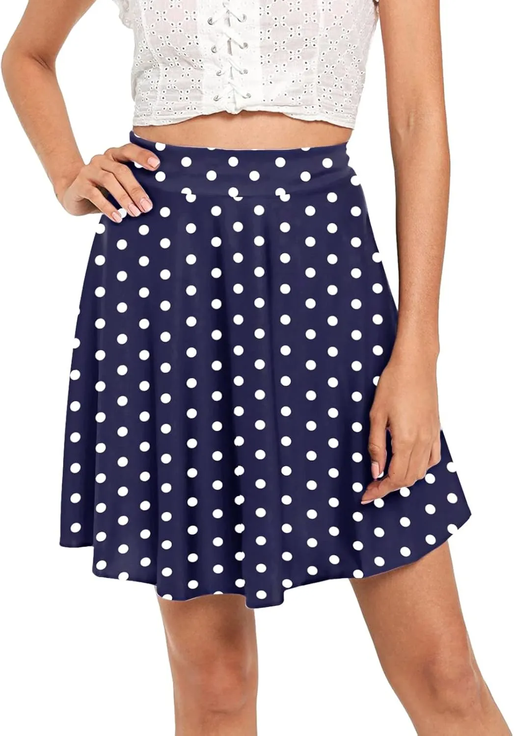 Women Going Out Skirts Womens A Line Midi Skirt Flared High Waist Skirts Polka Dot Pleated Ruffle Hem Vintage