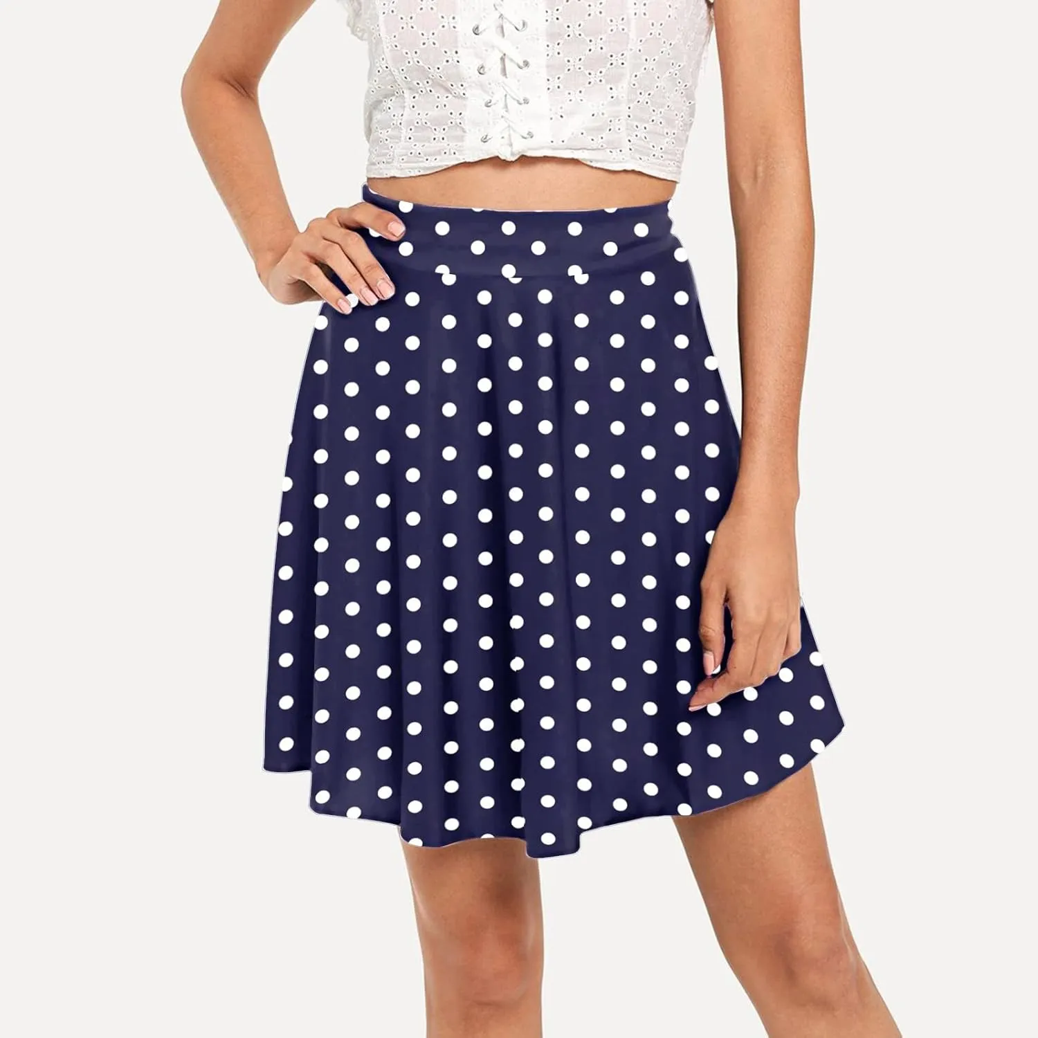 Women Going Out Skirts Womens A Line Midi Skirt Flared High Waist Skirts Polka Dot Pleated Ruffle Hem Vintage