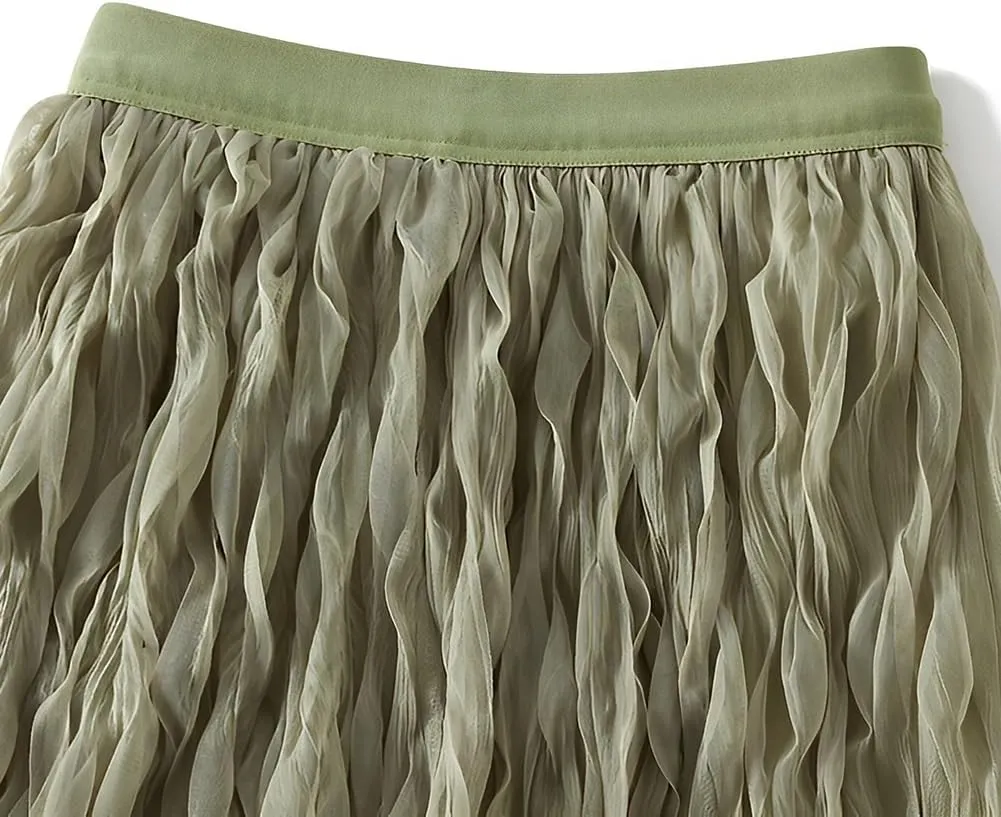 Women High Elastic Waist Pleated Midi Long Skirt Swing A-line Skirts Women's Elastic Waist Midi Long Skirt A Line, Dark Green