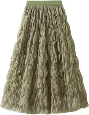 Women High Elastic Waist Pleated Midi Long Skirt Swing A-line Skirts Women's Elastic Waist Midi Long Skirt A Line, Dark Green