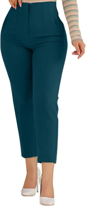 Women High Waist Casual Dress Pants Business Office Slim Skinny Trousers Solid Comfy Work Pant with Pocket #220