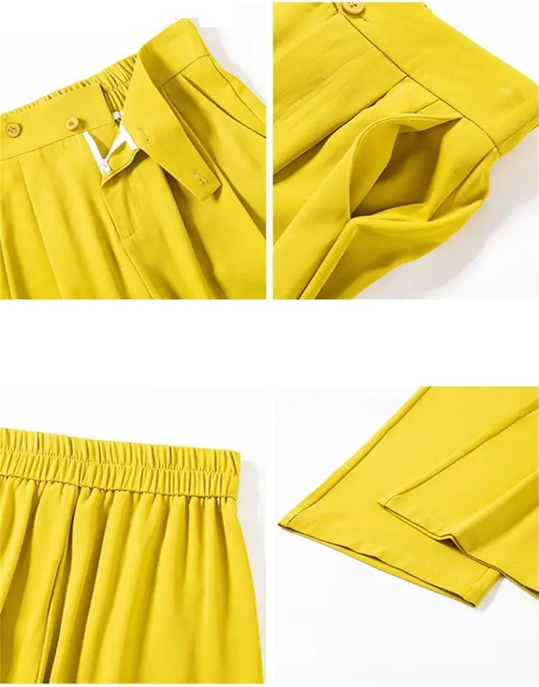 Women High Waist Office Suit Pants Solid Button Pockets Loose Casual Wide Leg Trousers