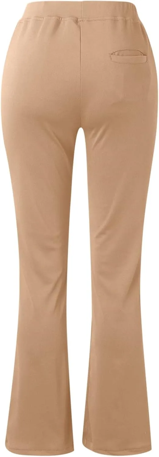 Women High Waist Yoga Pants Tummy Control Stretchy Straight Pant Comfy Business Trouser Workout Gym Legging Pockets