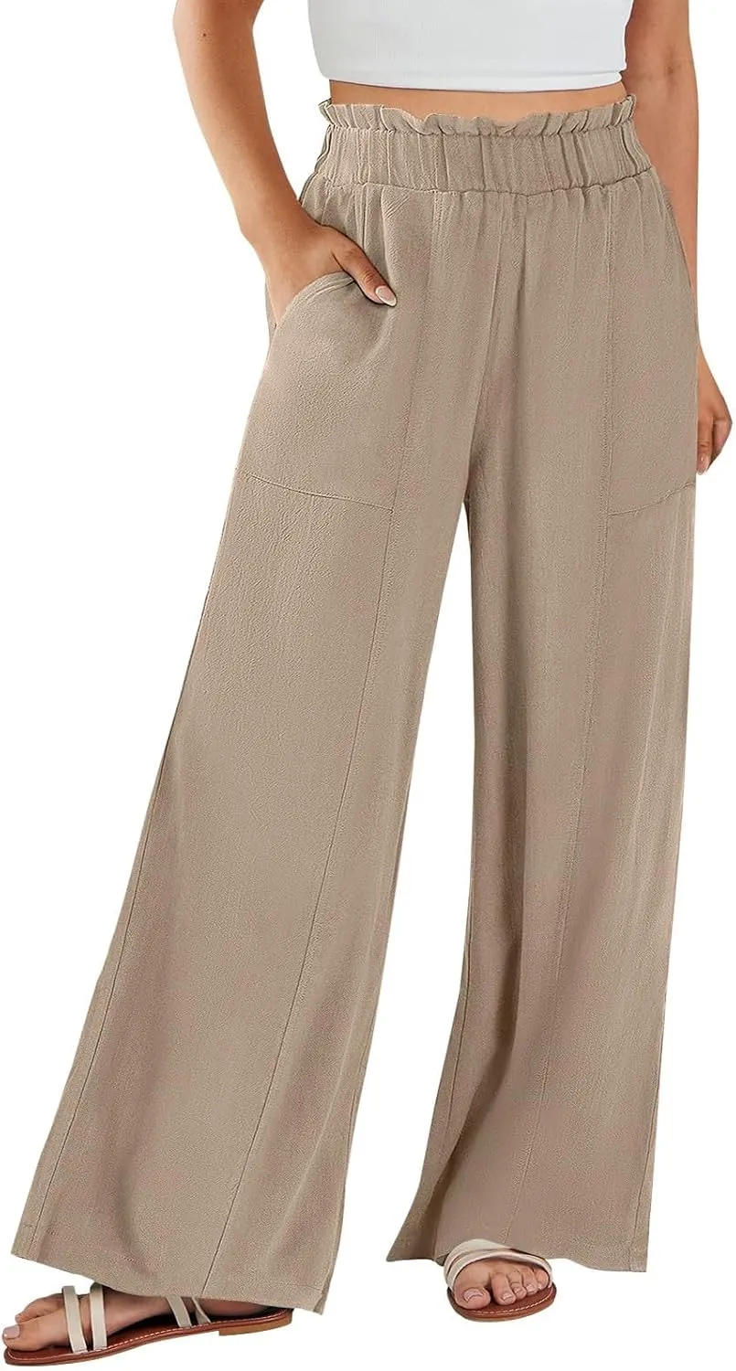 Women High Waisted Cotton Linen Pants Casual Loose Wide Leg Beach Pants Summer Outfits 2024 Trendy