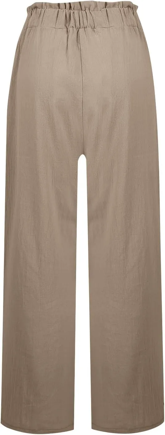 Women High Waisted Cotton Linen Pants Casual Loose Wide Leg Beach Pants Summer Outfits 2024 Trendy