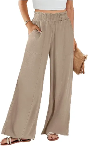 Women High Waisted Cotton Linen Pants Casual Loose Wide Leg Beach Pants Summer Outfits 2024 Trendy