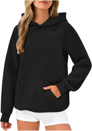 Women Hoodies Casual Hooded Oversized Sweatshirts with Large Pocket Raglan Long Sleeve Loose Solid Pullover Tops