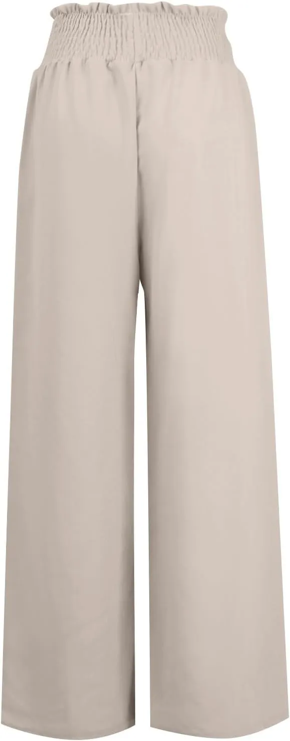 Women Linen Palazzo Pants Summer Boho Wide Leg High Waist Casual Lounge Pant Trousers with Pockets Straight Leg Comfort Pants