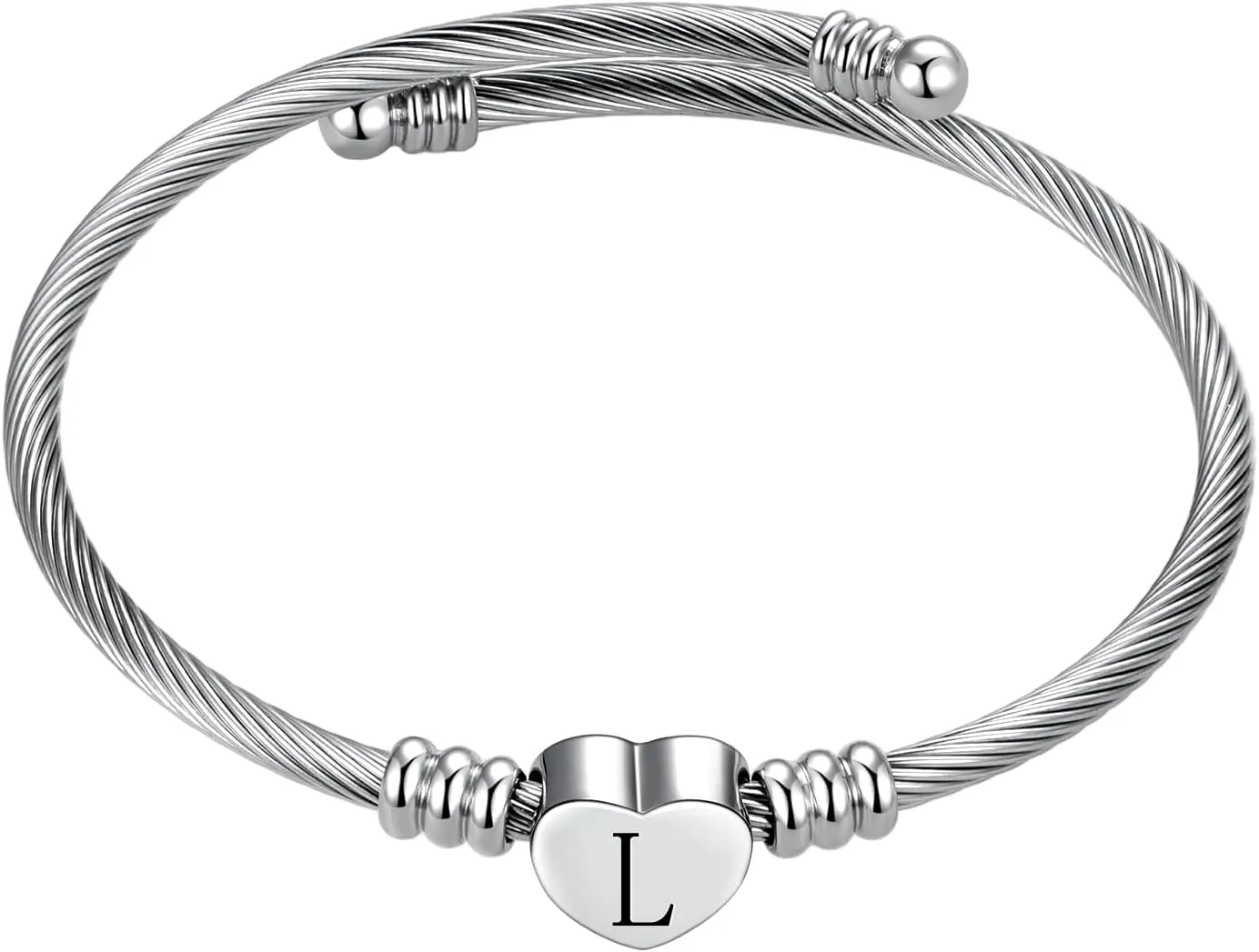 Women Name Initial Letter Bangle Bracelets Silver Alphabet A-Z Bangle Bracelets Birthday Jewelry