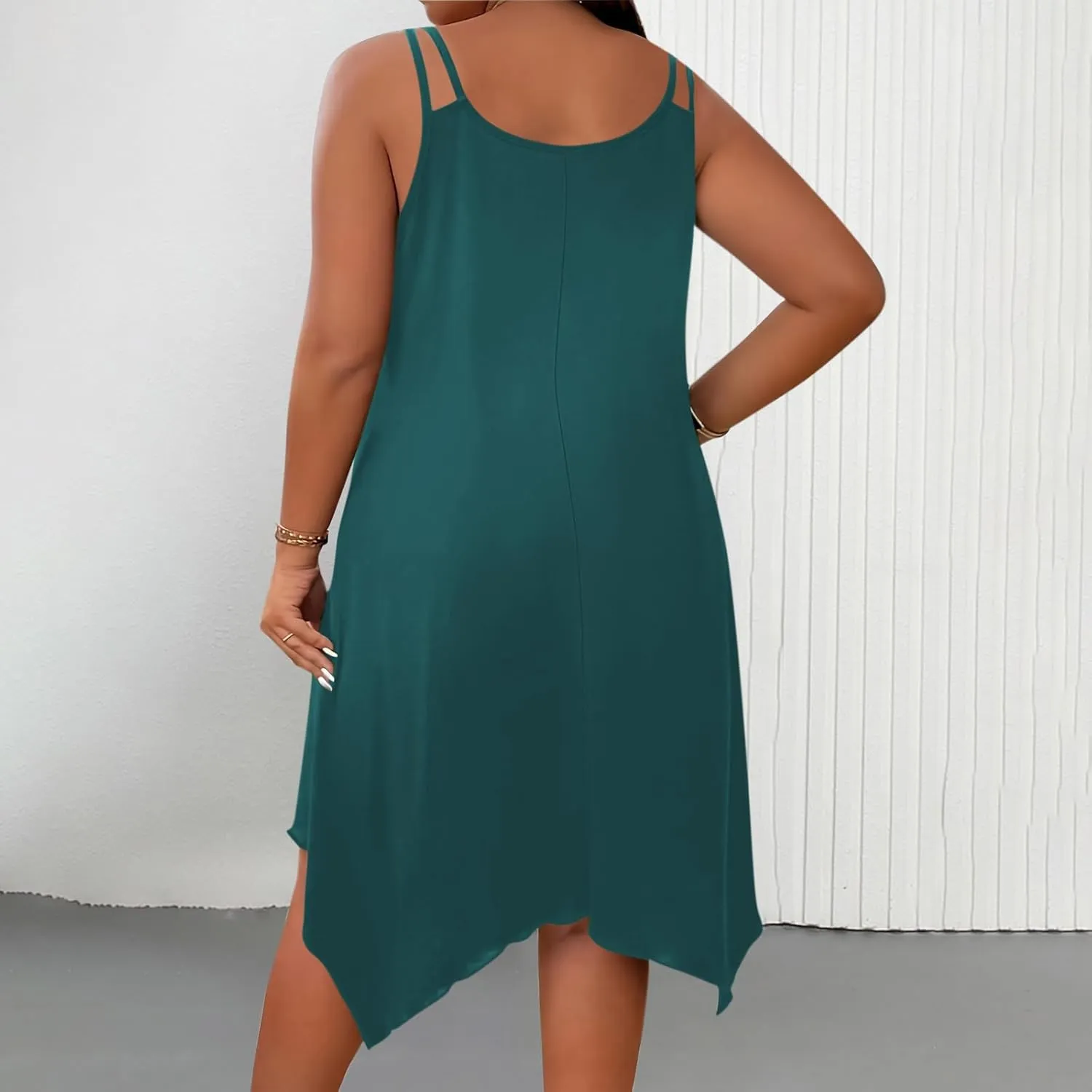 Women Plus Size Midi Dresses Trendy Irregular Hem Sleeveless Crewneck Loose Comfy Tank Dress Summer Beach Sundress