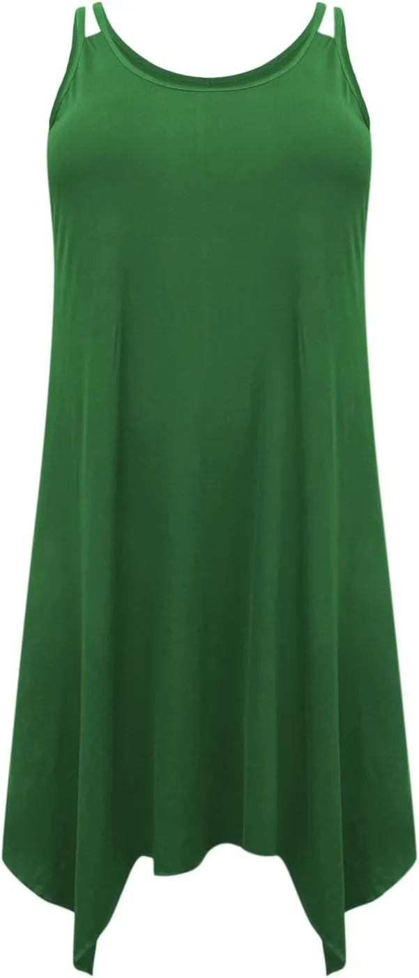 Women Plus Size Midi Dresses Trendy Irregular Hem Sleeveless Crewneck Loose Comfy Tank Dress Summer Beach Sundress