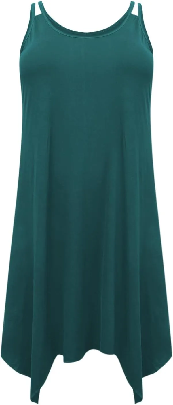 Women Plus Size Midi Dresses Trendy Irregular Hem Sleeveless Crewneck Loose Comfy Tank Dress Summer Beach Sundress
