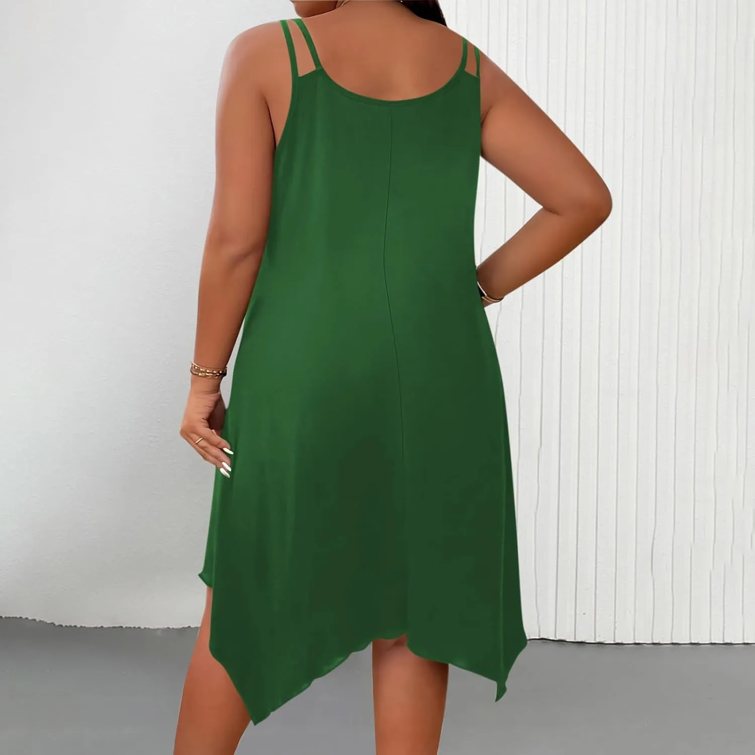 Women Plus Size Midi Dresses Trendy Irregular Hem Sleeveless Crewneck Loose Comfy Tank Dress Summer Beach Sundress
