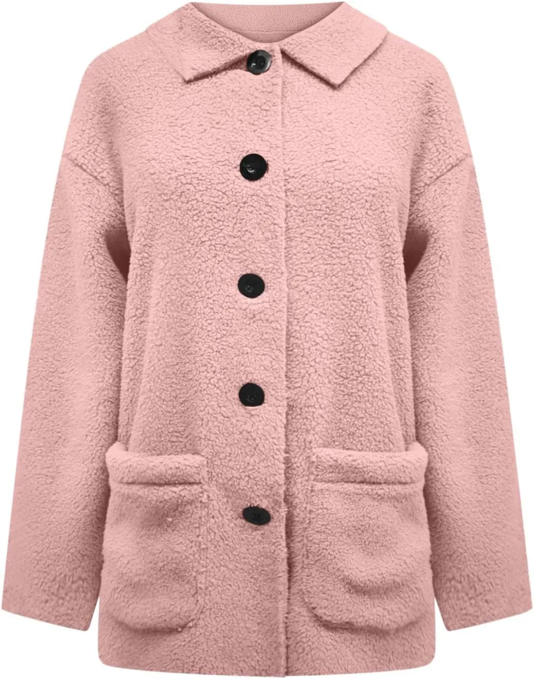 Women Plush Jacket Trendy Solid Color Fleece Winter Warm Coat Long Sleeve Lapel Casual Pockets Outerwear & Jackets