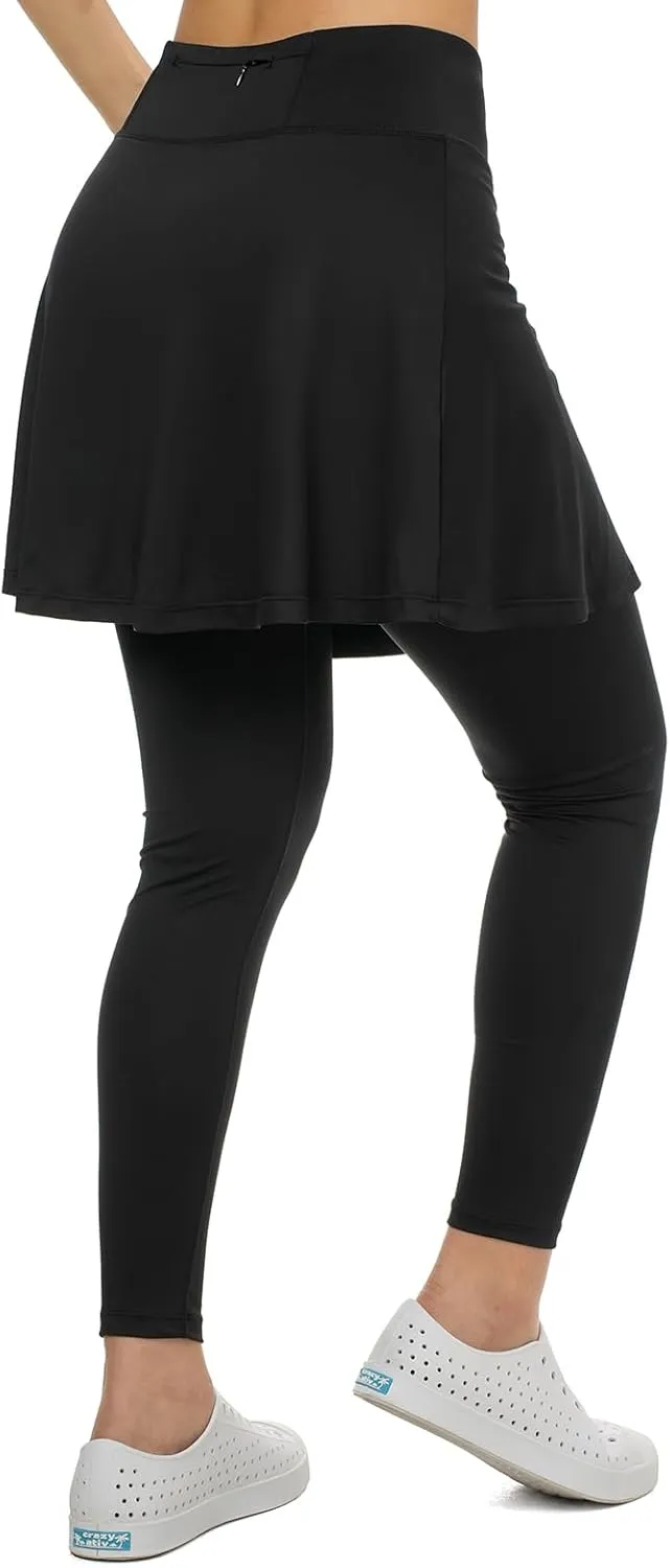 Women Skirted Leggings with Pockets,Tennis Skorts Skirts with Leggings Yoga Skorts Capris