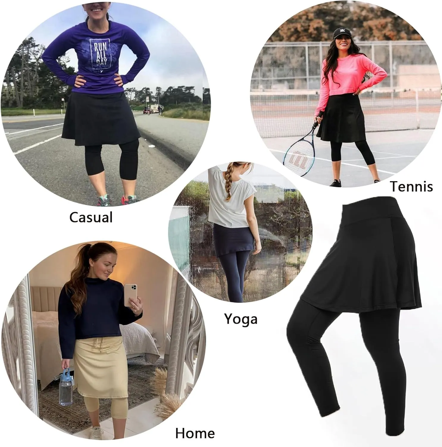 Women Skirted Leggings with Pockets,Tennis Skorts Skirts with Leggings Yoga Skorts Capris