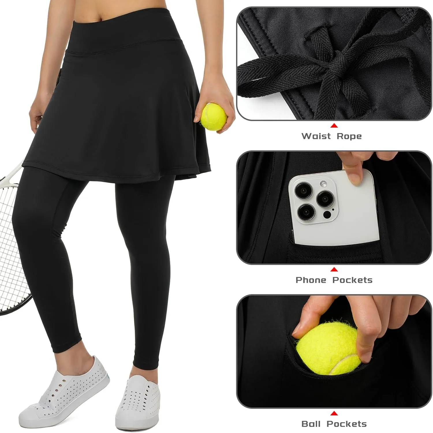 Women Skirted Leggings with Pockets,Tennis Skorts Skirts with Leggings Yoga Skorts Capris