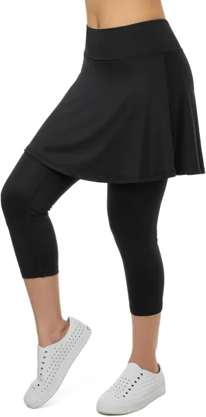 Women Skirted Leggings with Pockets,Tennis Skorts Skirts with Leggings Yoga Skorts Capris