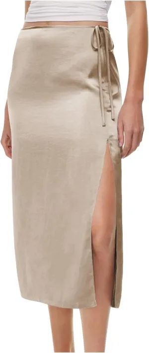 Women Split Slit Thigh Long Skirts High Waisted Midi Skirts Tie Up Solid Casual Sexy Elegant Soft Skirt 2025
