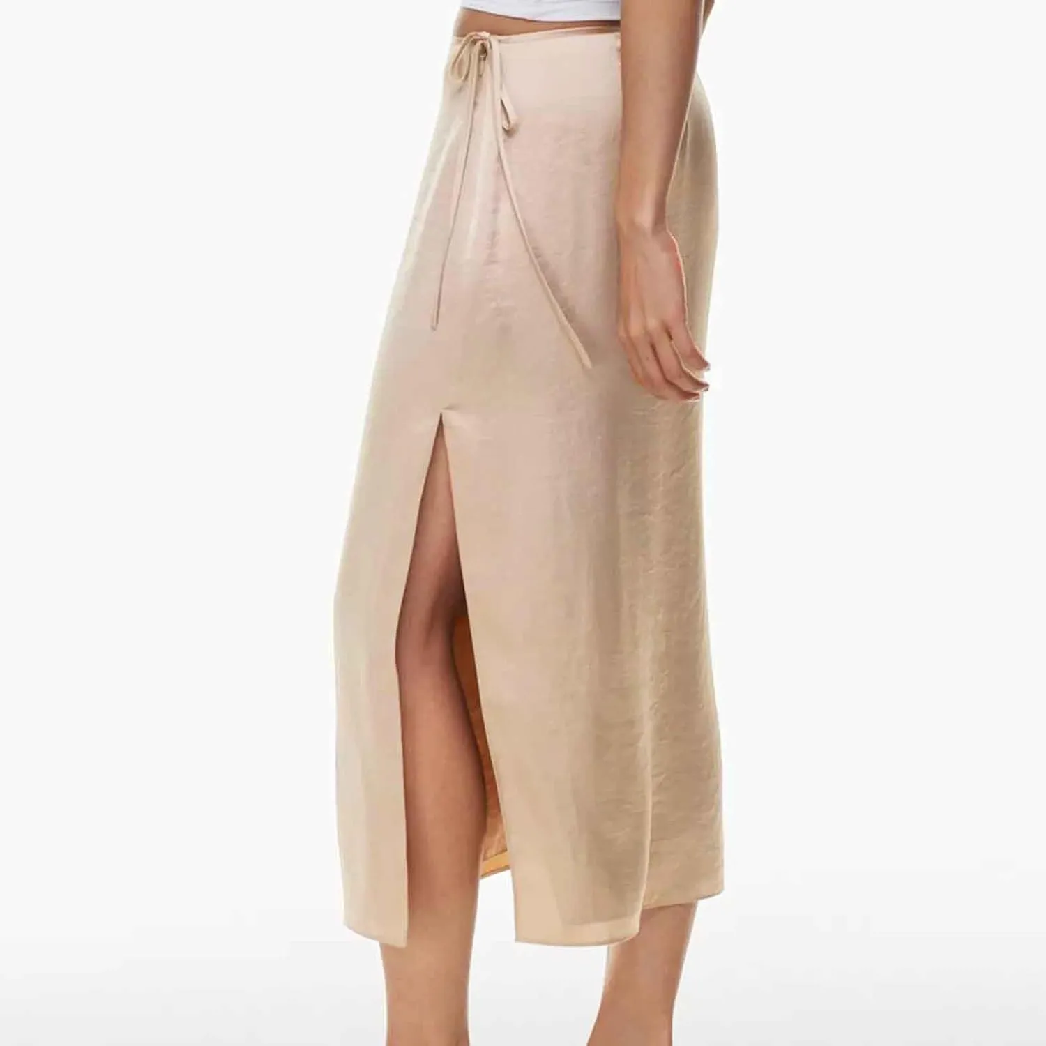 Women Split Slit Thigh Long Skirts High Waisted Midi Skirts Tie Up Solid Casual Sexy Elegant Soft Skirt 2025
