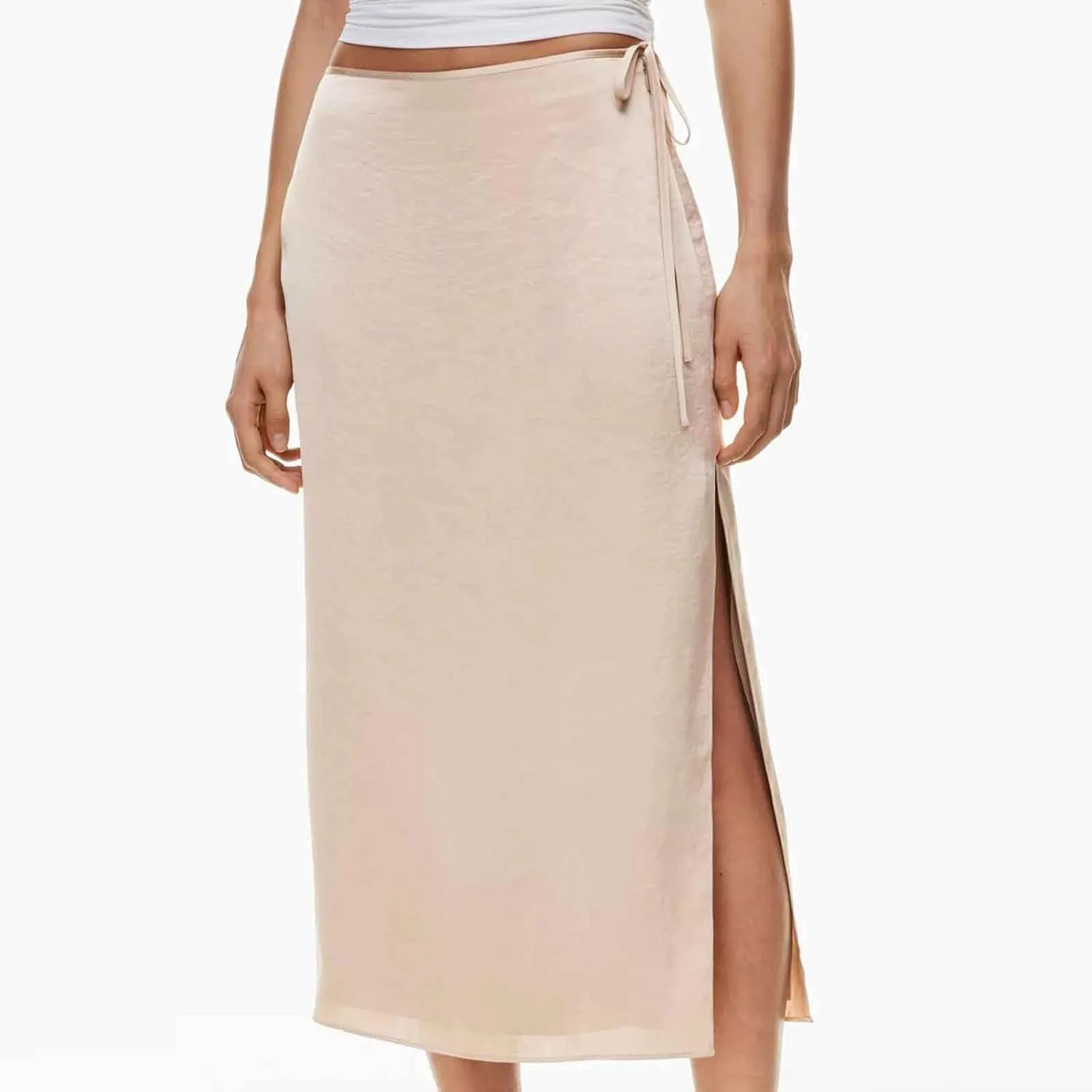 Women Split Slit Thigh Long Skirts High Waisted Midi Skirts Tie Up Solid Casual Sexy Elegant Soft Skirt 2025