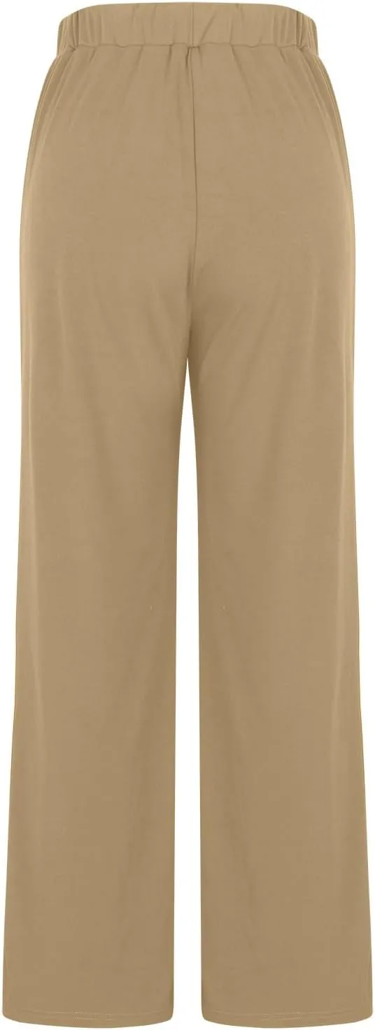 Women Straight Casual Summer Beach Lightweight Drawstring Trousers The Office Apparel