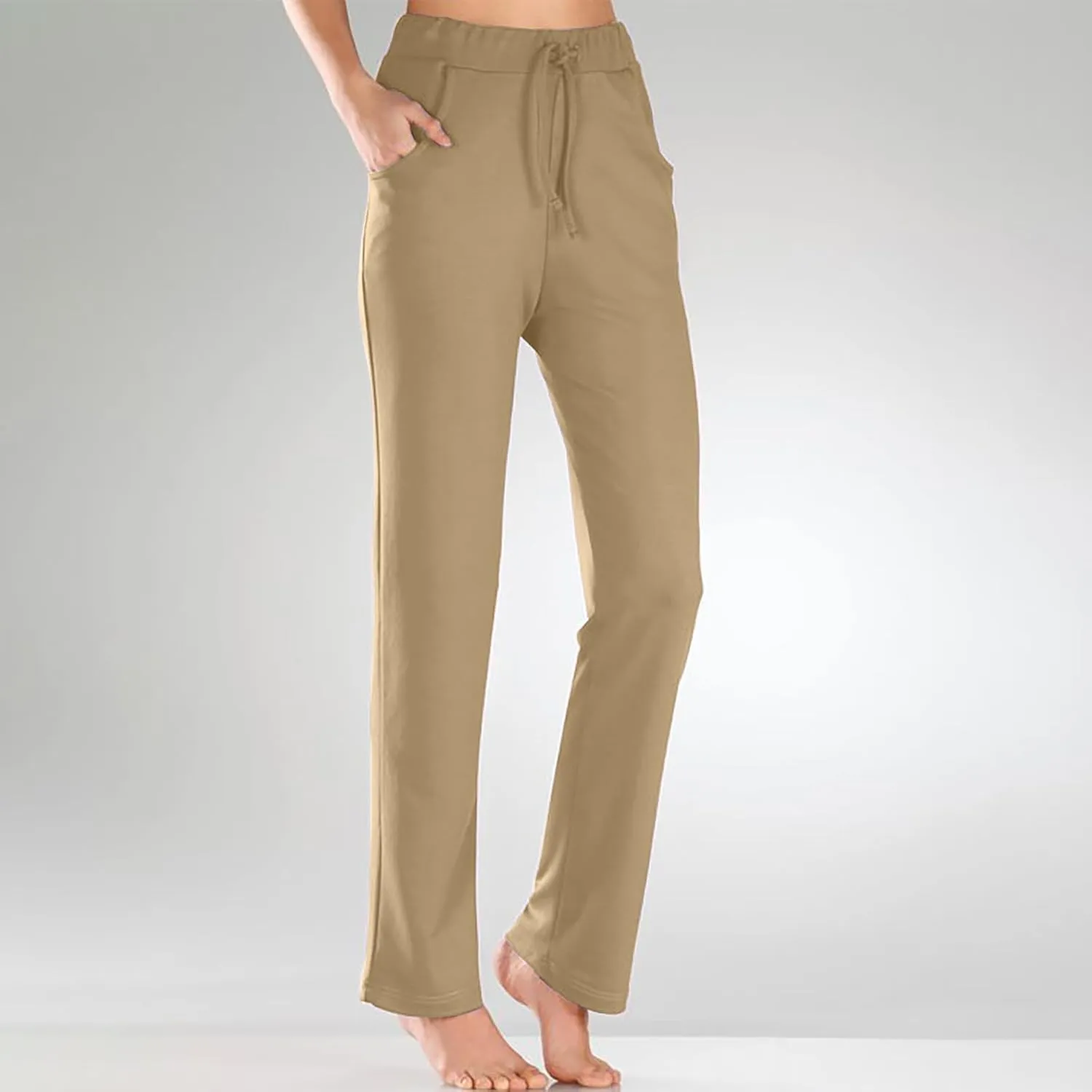 Women Straight Casual Summer Beach Lightweight Drawstring Trousers The Office Apparel