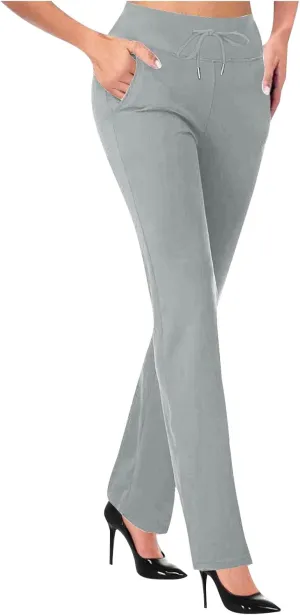 Women Straight Leg Work Pants Dressy Casual Trousers Solid Stretch Slim Fit Yoga Pant High Waist Slacks with Pocket
