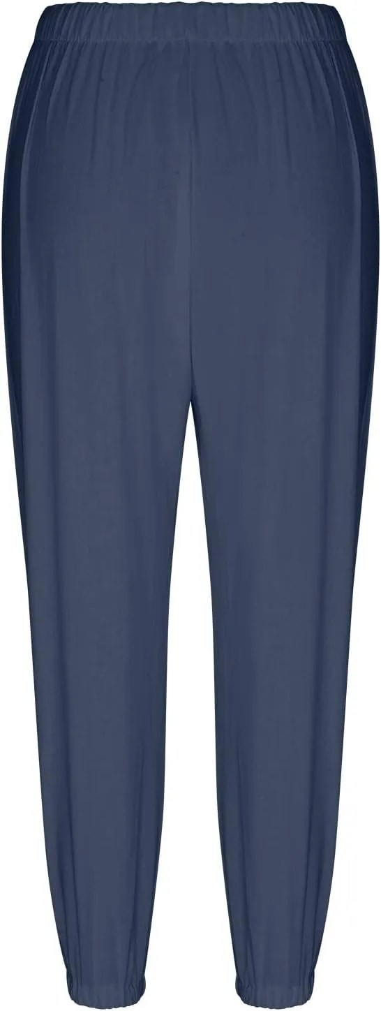 Women Summer High Waisted Pants,Comfy Casual Loose Pants,Wide Leg Long Pant Trousers with Pocket