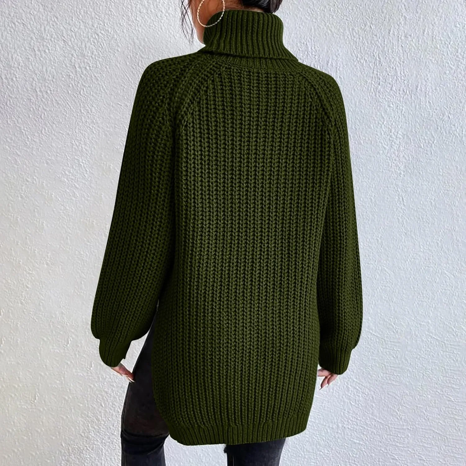 Women Turtleneck Sweaters Batwing Sleeve Casual Loose Chunky Pullover Sweater Knit Tops High Collar Cute Blouse