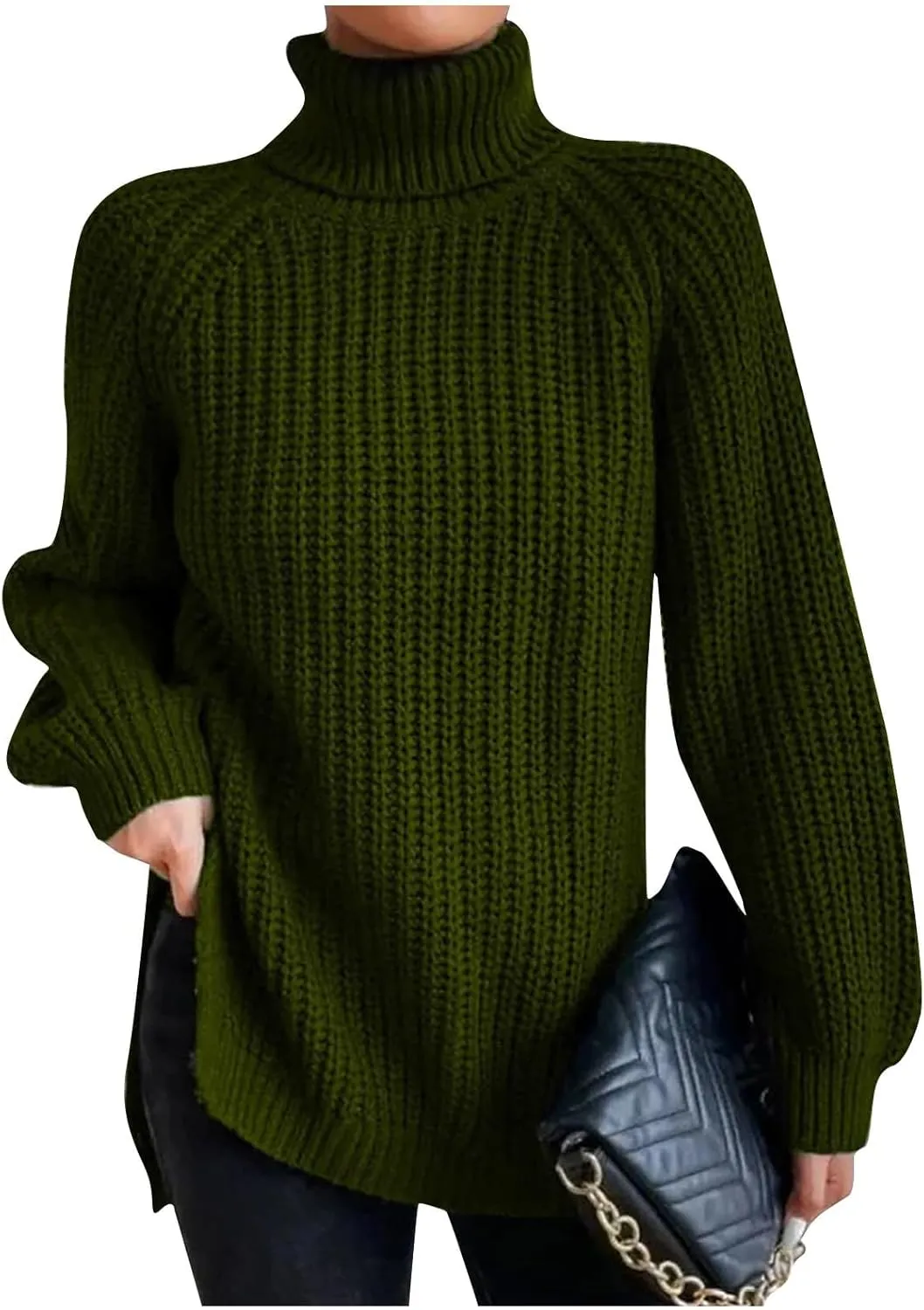 Women Turtleneck Sweaters Batwing Sleeve Casual Loose Chunky Pullover Sweater Knit Tops High Collar Cute Blouse