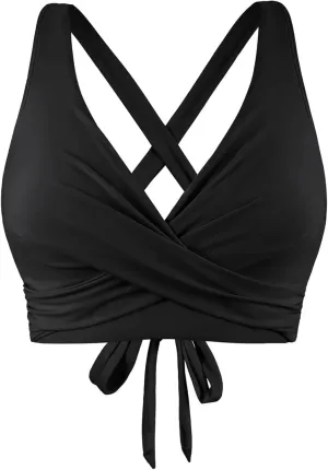 Women Underwire Full Coverage Bikini Top Only Criss Cross Push Up Swim Crop Top Tie Back Bathing Suit