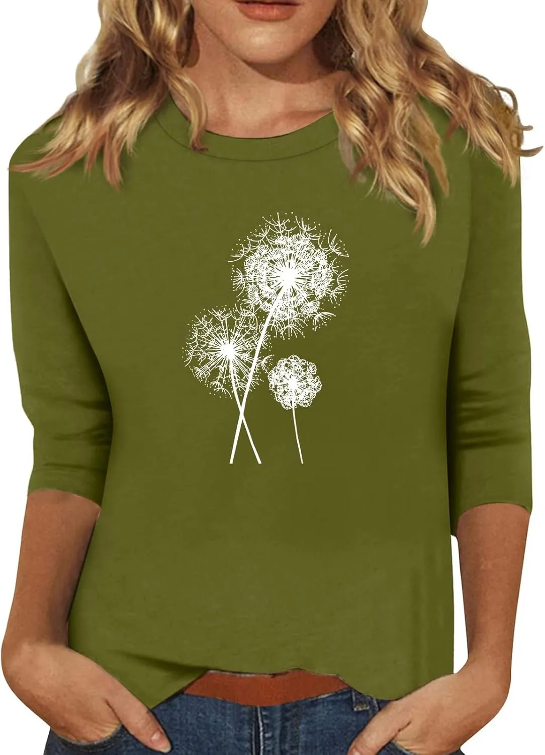 Women's 2024 Casual Tops 3/4 Sleeve T-Shirts Cute Crewneck Basic Business Tees Fashion Blouses